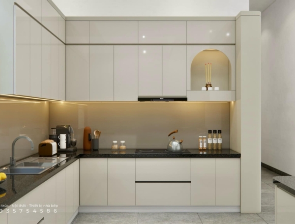 Thiết kế bếp chữ L – Nội Thất B+ Plus - Giải pháp thông minh cho không gian nhỏ tại Buôn Ma Thuột